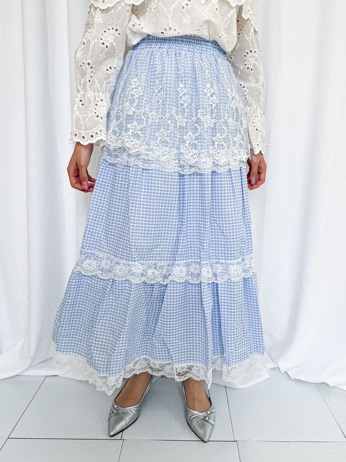 【Official限定】ギンガム×レースティアードスカート