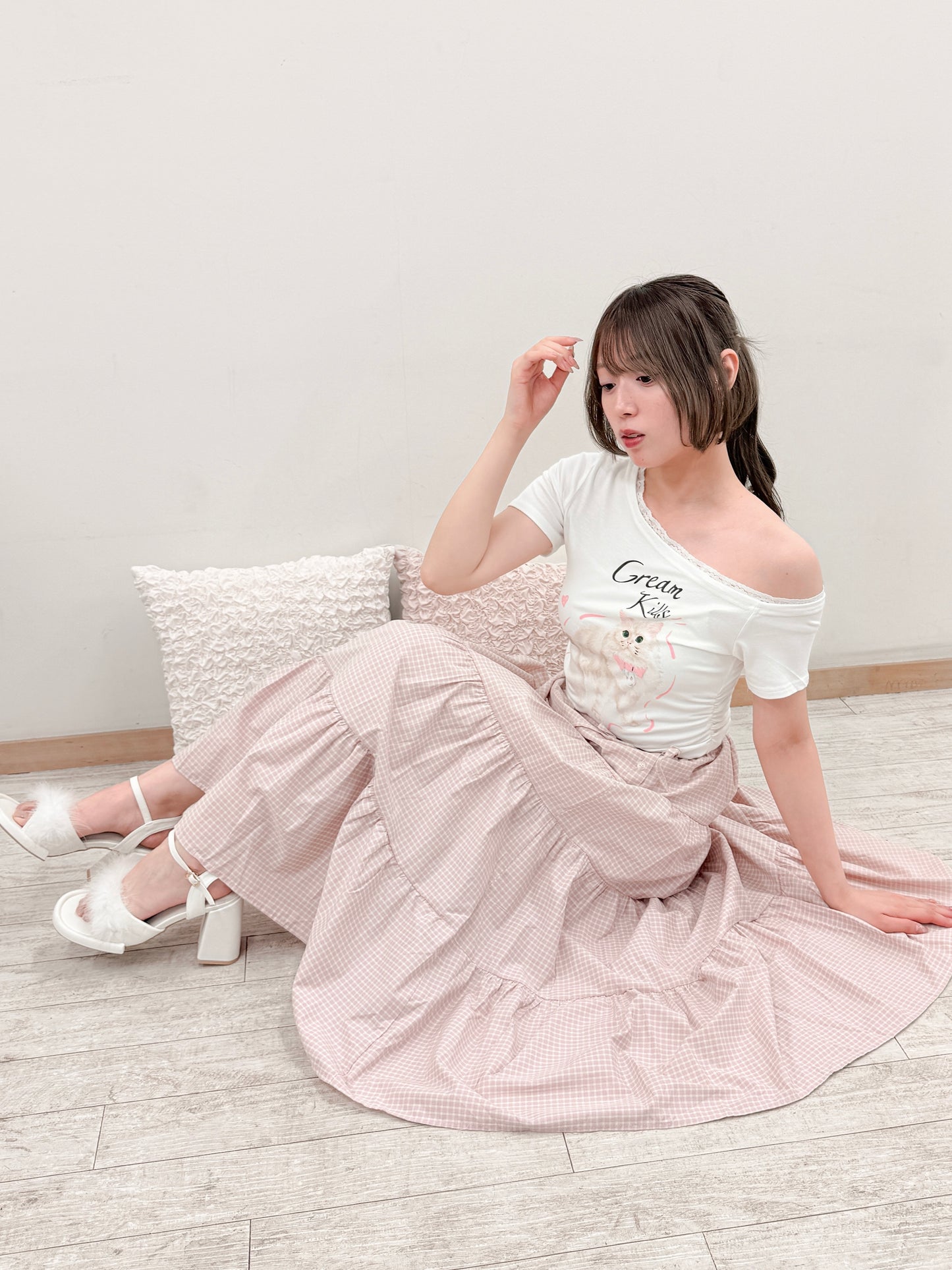 格子チェックティアードロングスカート