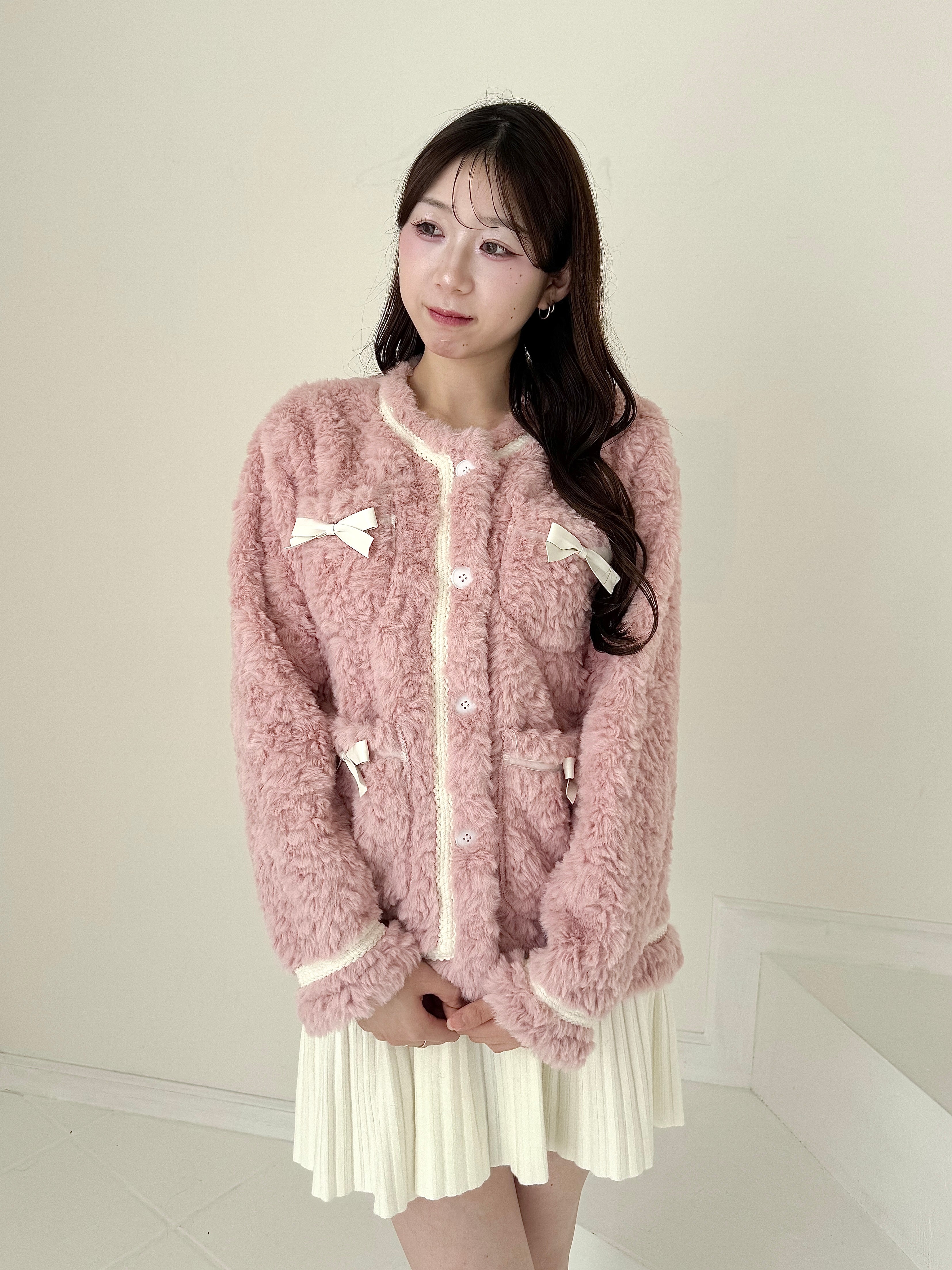 リボン付きガーリーファージャケット – frunco