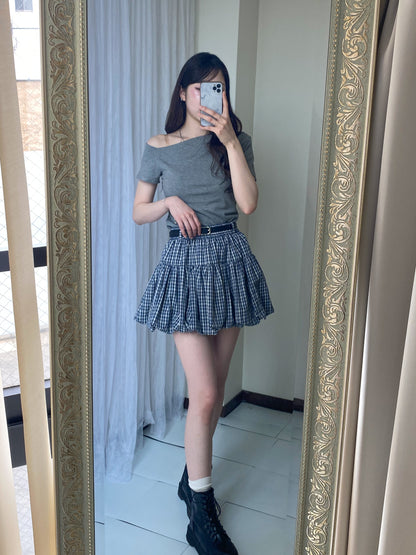 【Official限定価格】ベルト付きチェックバルーンスカート