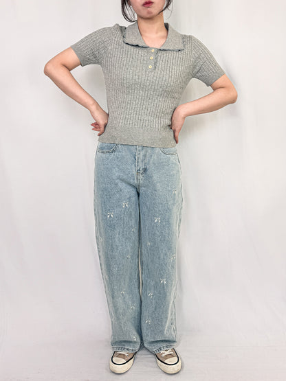 【Official限定価格】リボン刺繡デニムパンツ