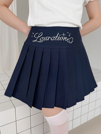 ラインストーンロゴプリーツスカート