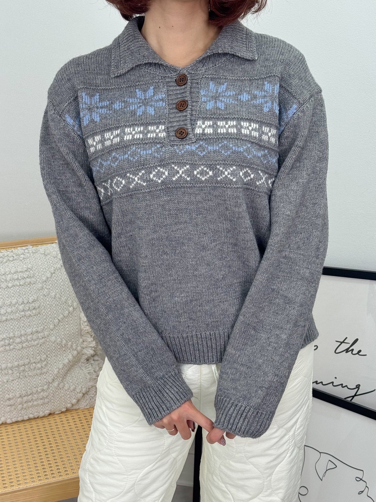 ノルディックオーバーサイズニットポロ