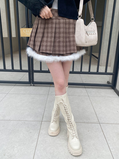 【Official限定価格】ファー付きチェックプリーツスカート