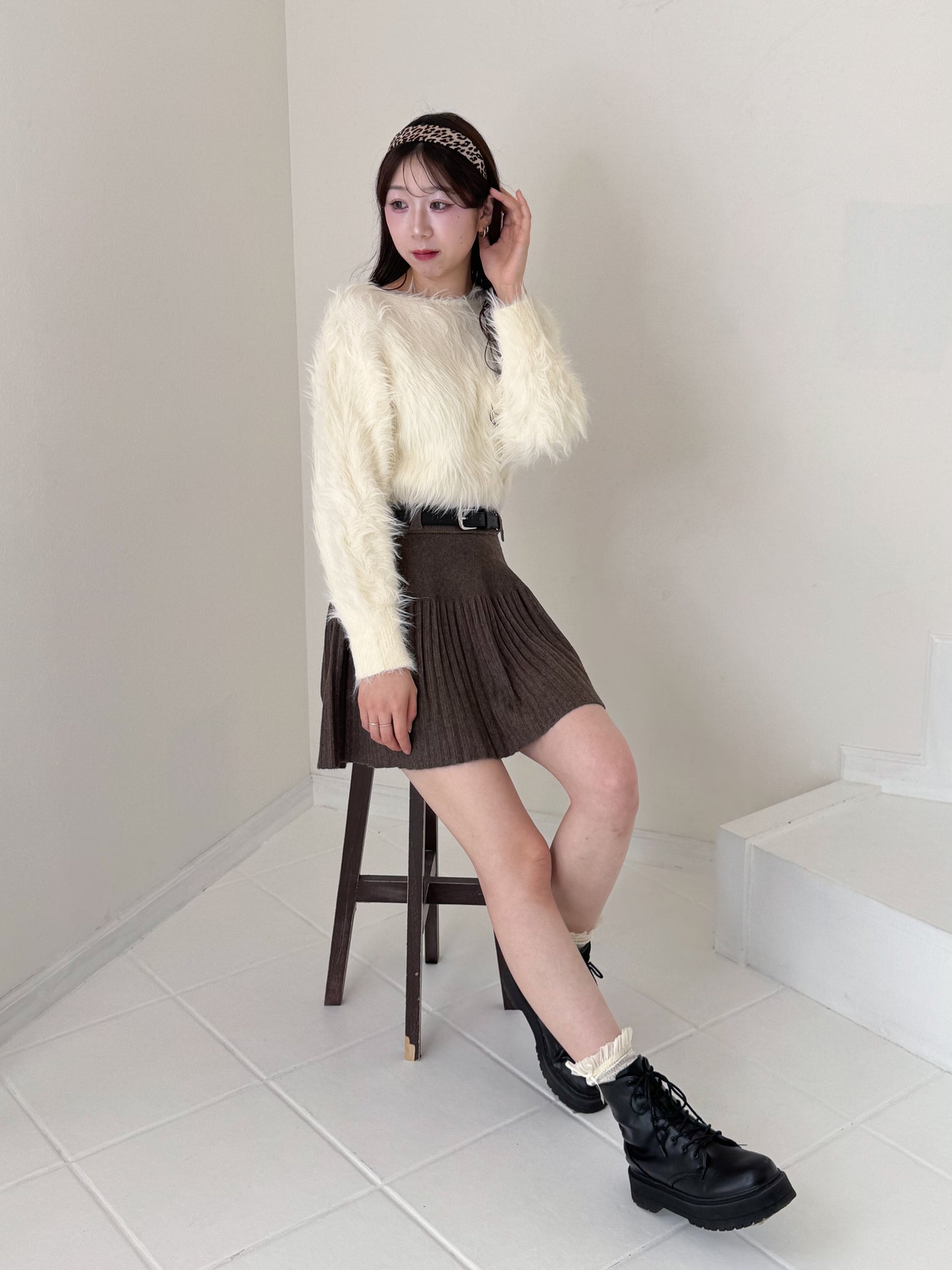 【Official限定価格】ベルト付きニットプリーツスカート