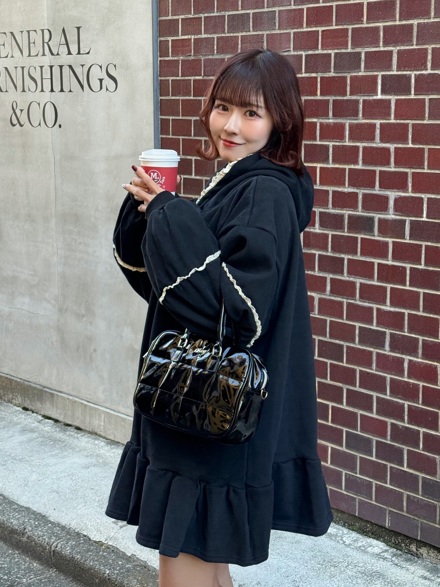 【Official限定価格】裏起毛フリルスエットパーカーワンピ