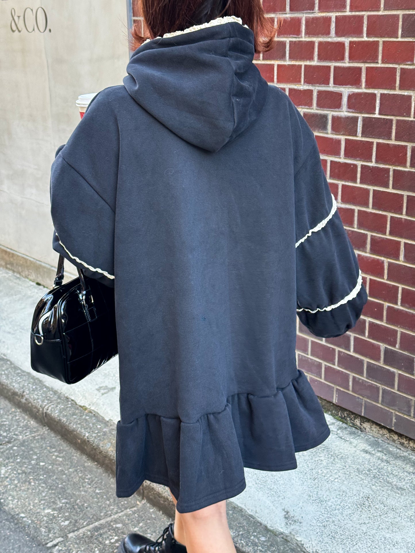 【Official限定価格】裏起毛フリルスエットパーカーワンピ