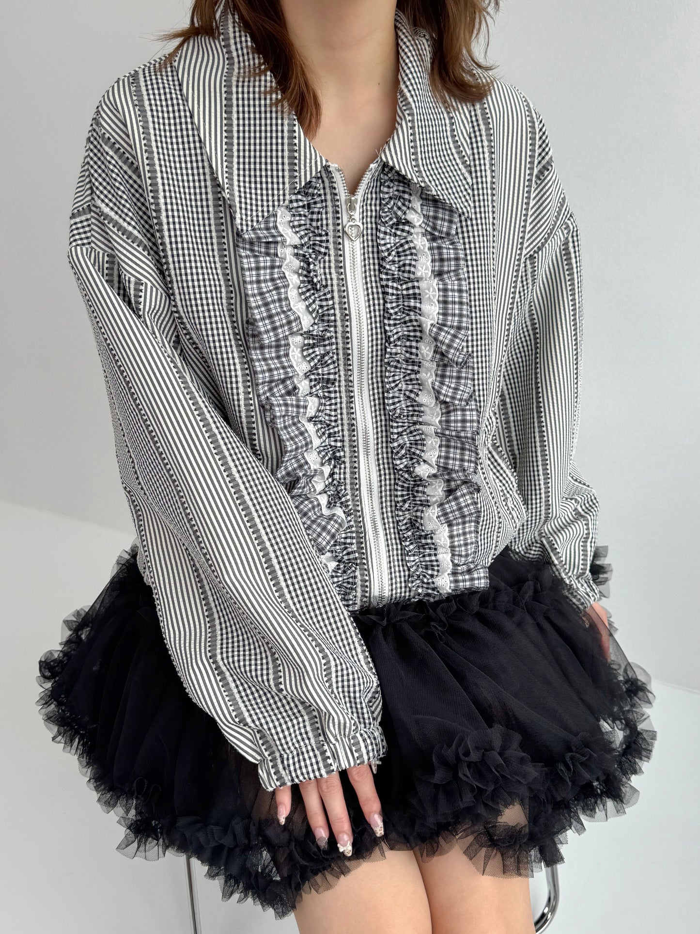 【Official限定価格】ギンガムチェックフリルブルゾン