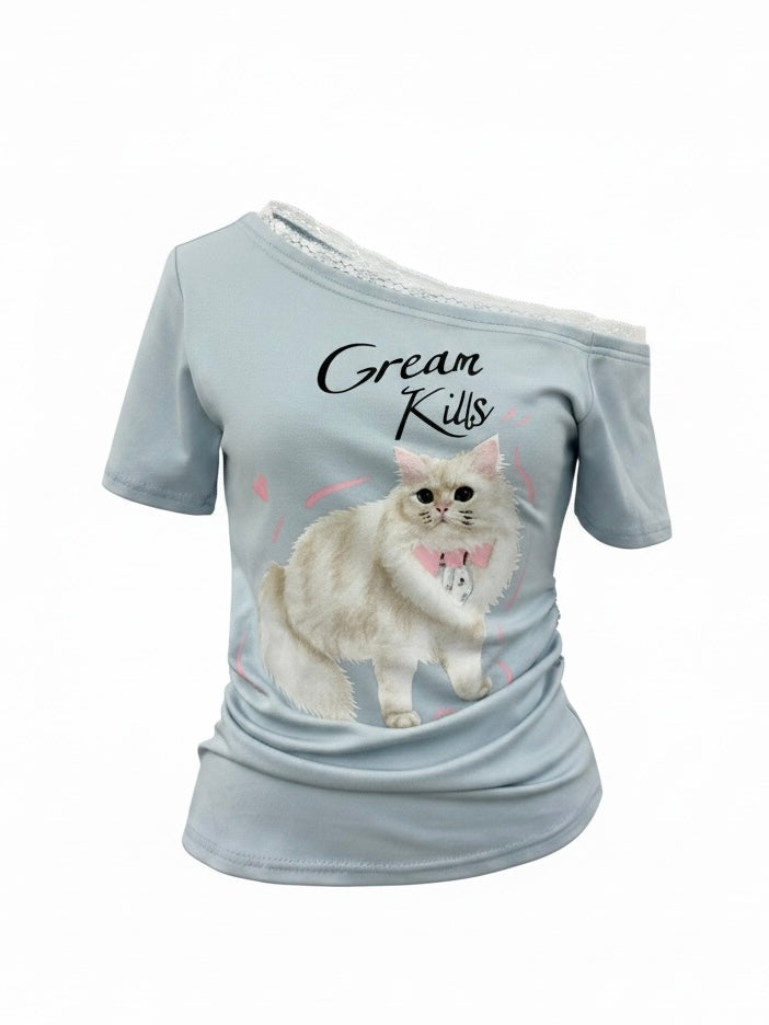 キャットプリントTシャツ