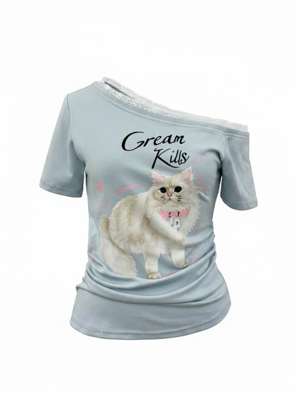 キャットプリントTシャツ