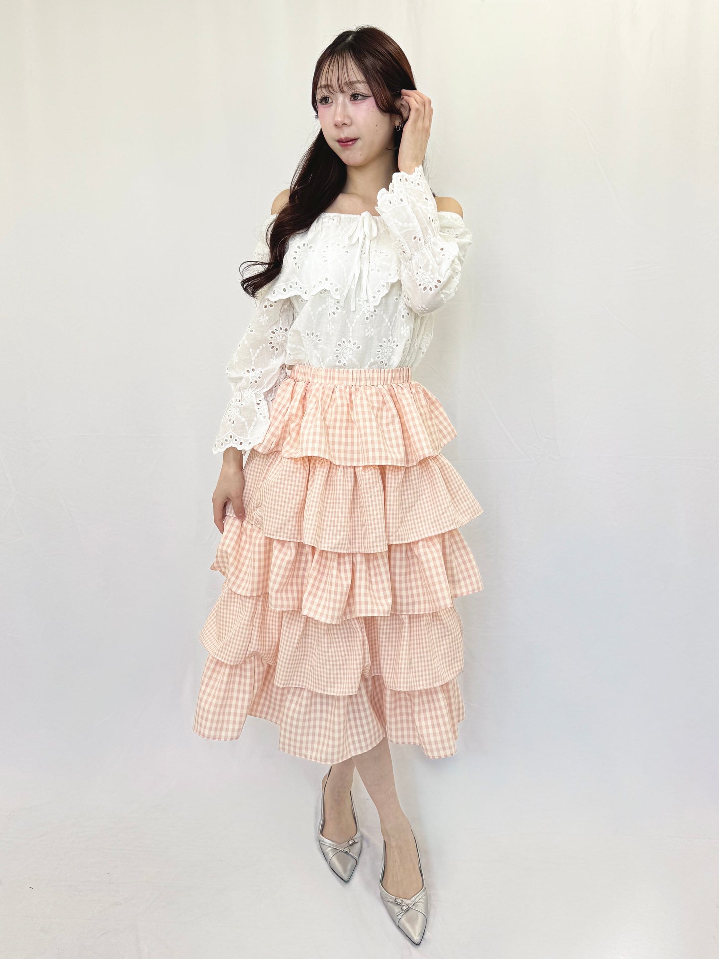 ギンガムチェックティアードスカート
