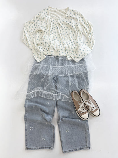 【Official限定価格】リボン刺繡デニムパンツ