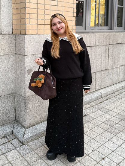 ラインストーンフレアロングスカート