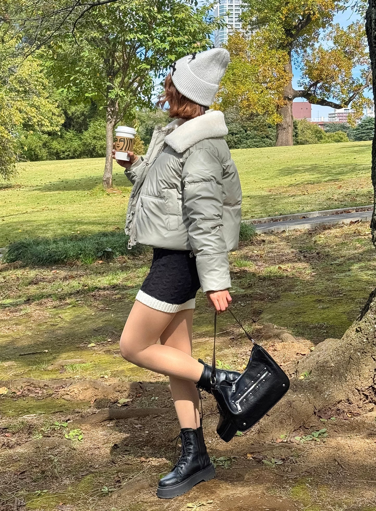 ボア襟付きパフブルゾン