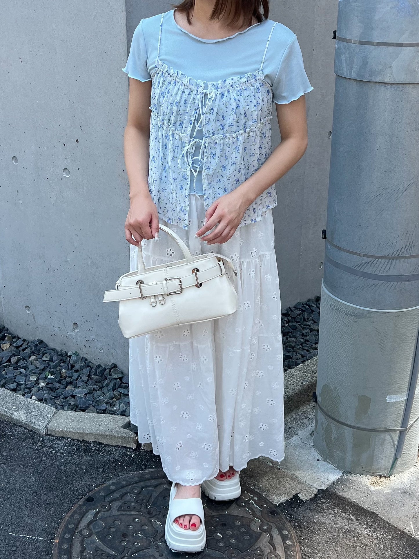小花柄キャミソール付きTシャツ