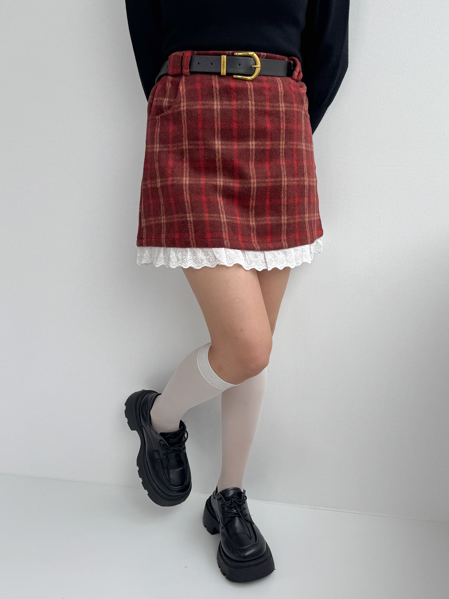 【Official限定価格】ベルト付きチェックスカート