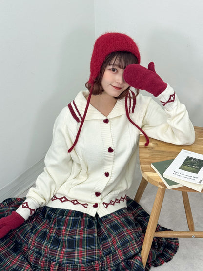 襟付きハートボタンオーバーサイズニット