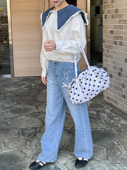 【Official限定価格】ポケットリボン刺繡入りデニムパンツ