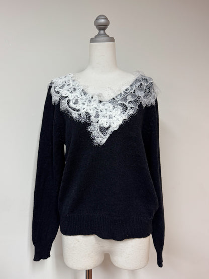 Vネックレースニット