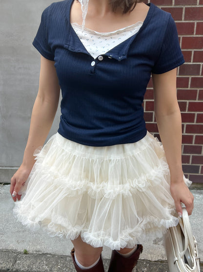 小花柄レイヤーTシャツ
