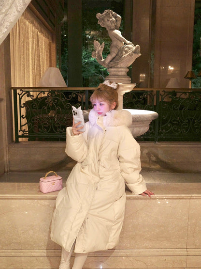 ファー付きロングパフコート