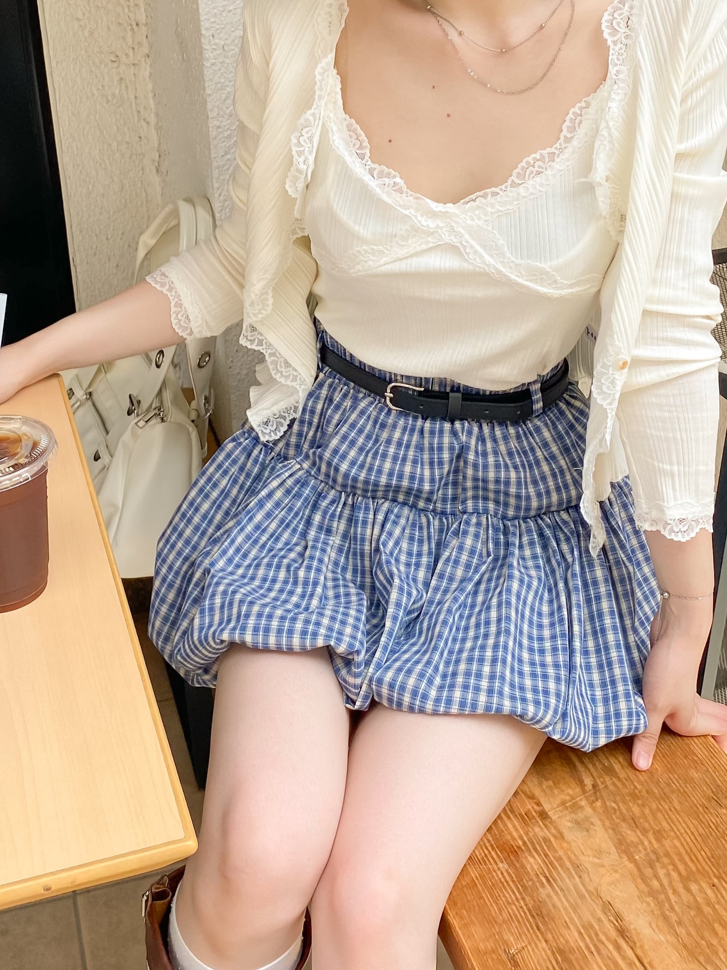 【Official限定価格】ベルト付きチェックバルーンスカート