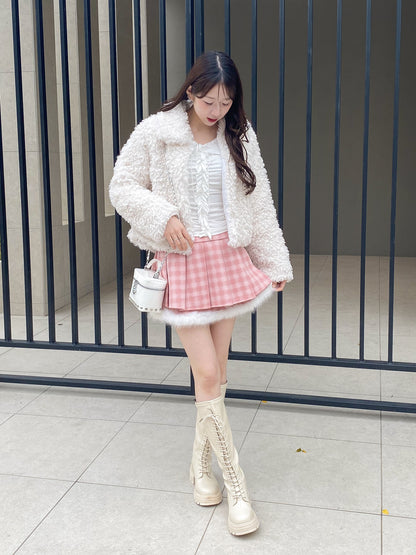 【Official限定価格】ファー付きチェックプリーツスカート