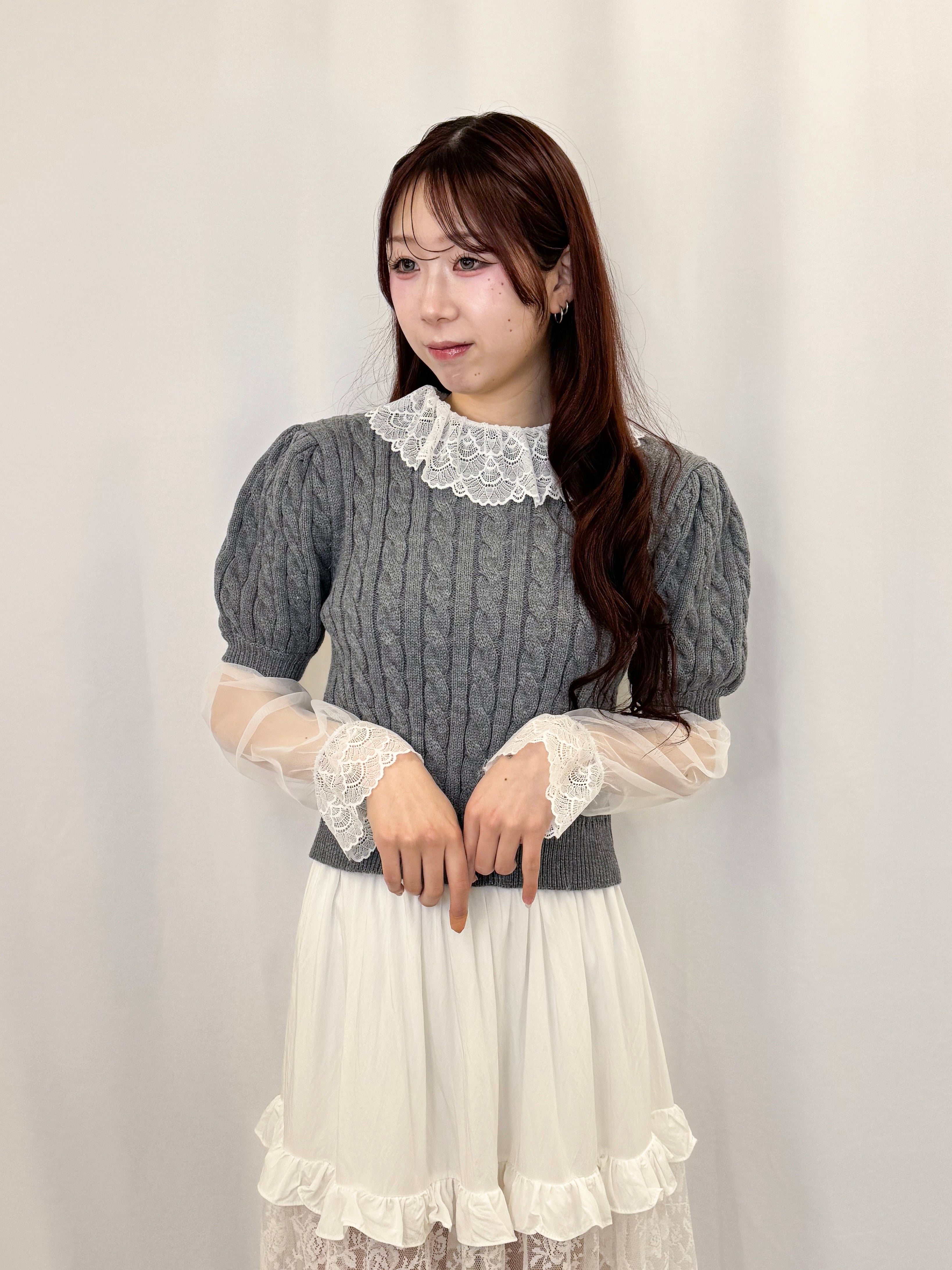 美品　Drawerドゥロワー 定番カシミヤパフスリーブニット Drawer ドゥロワー 16Gカシミヤパフスリーブショートスリーブニット