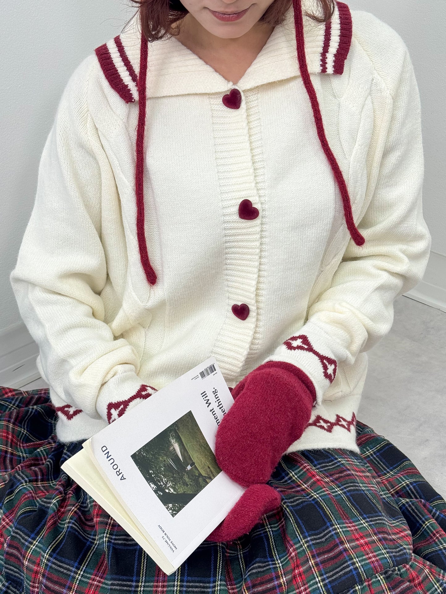 襟付きハートボタンオーバーサイズニット