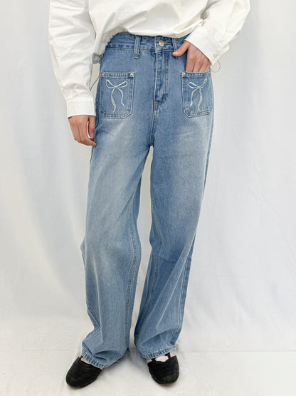 【Official限定価格】ポケットリボン刺繡入りデニムパンツ