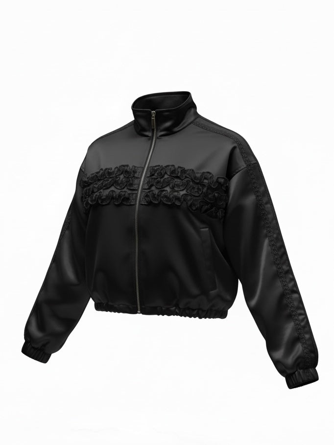 ライン入りフリルサテンブルゾン – frunco