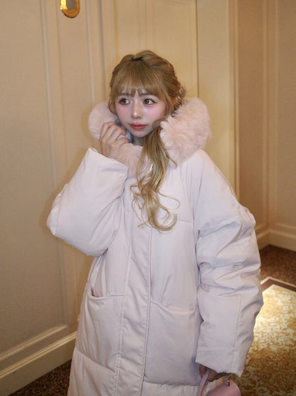 ファー付きロングパフコート