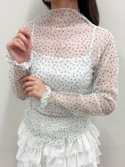 小花柄チュールトップス