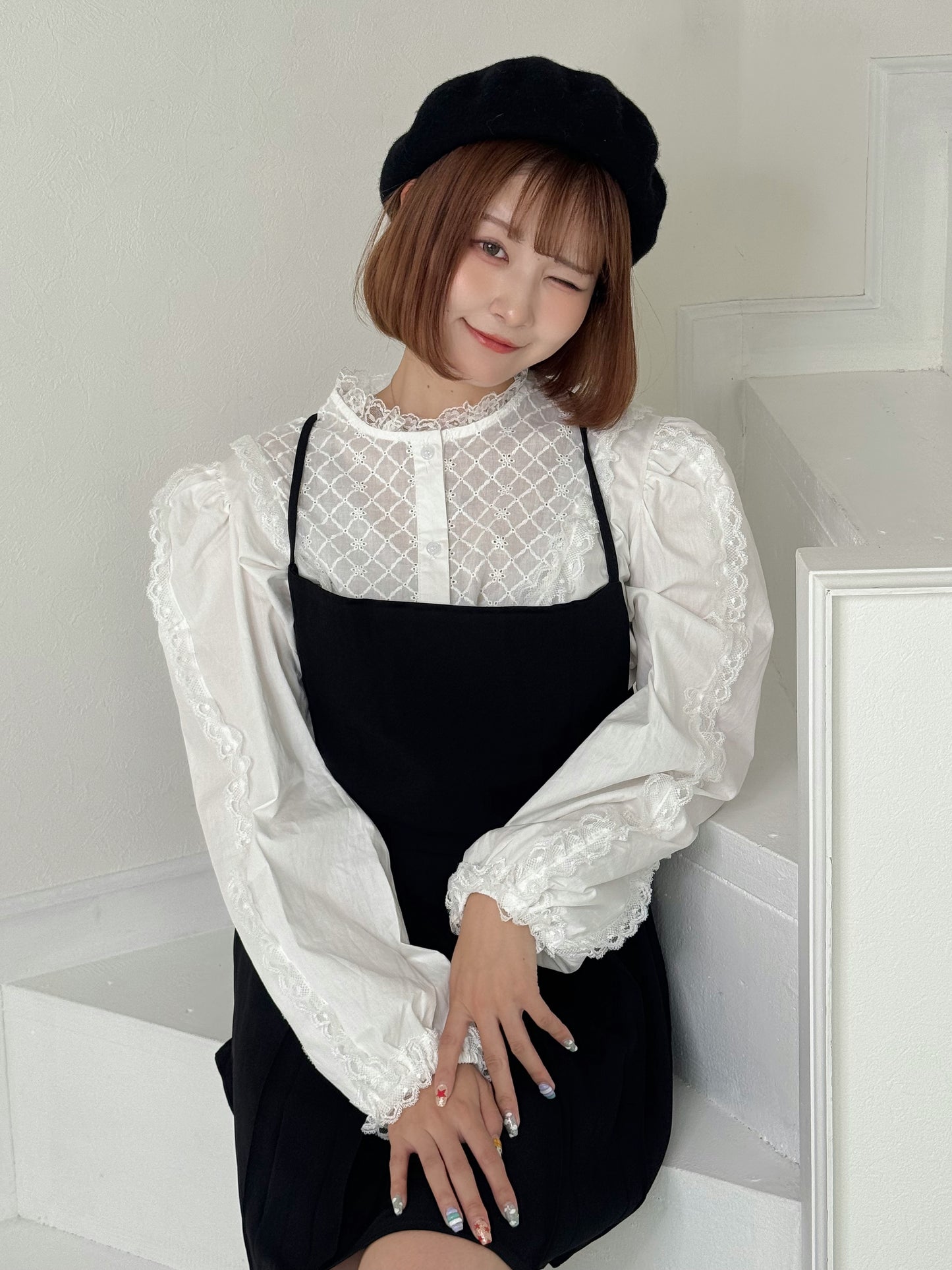 【先行販売】フリルパフスリーブコットンブラウス