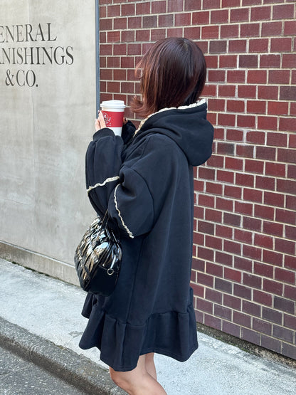 【Official限定価格】裏起毛フリルスエットパーカーワンピ