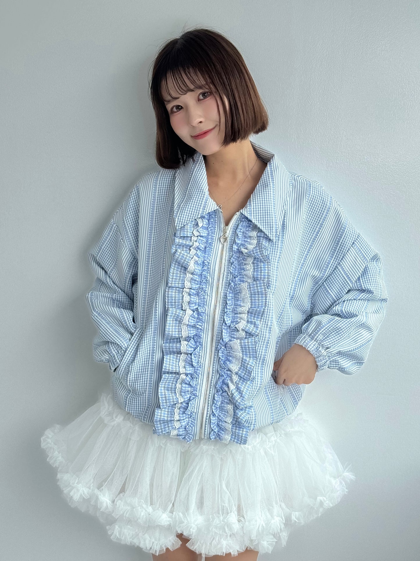 【Official限定価格】ギンガムチェックフリルブルゾン