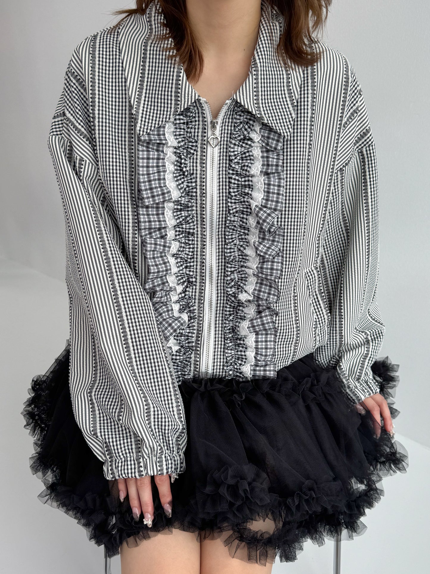 【Official限定価格】ギンガムチェックフリルブルゾン