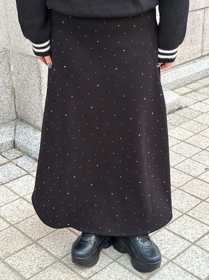 ラインストーンフレアロングスカート