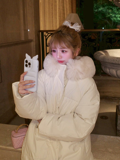 ファー付きロングパフコート