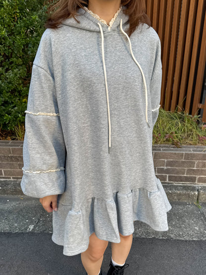【Official限定価格】裏起毛フリルスエットパーカーワンピ