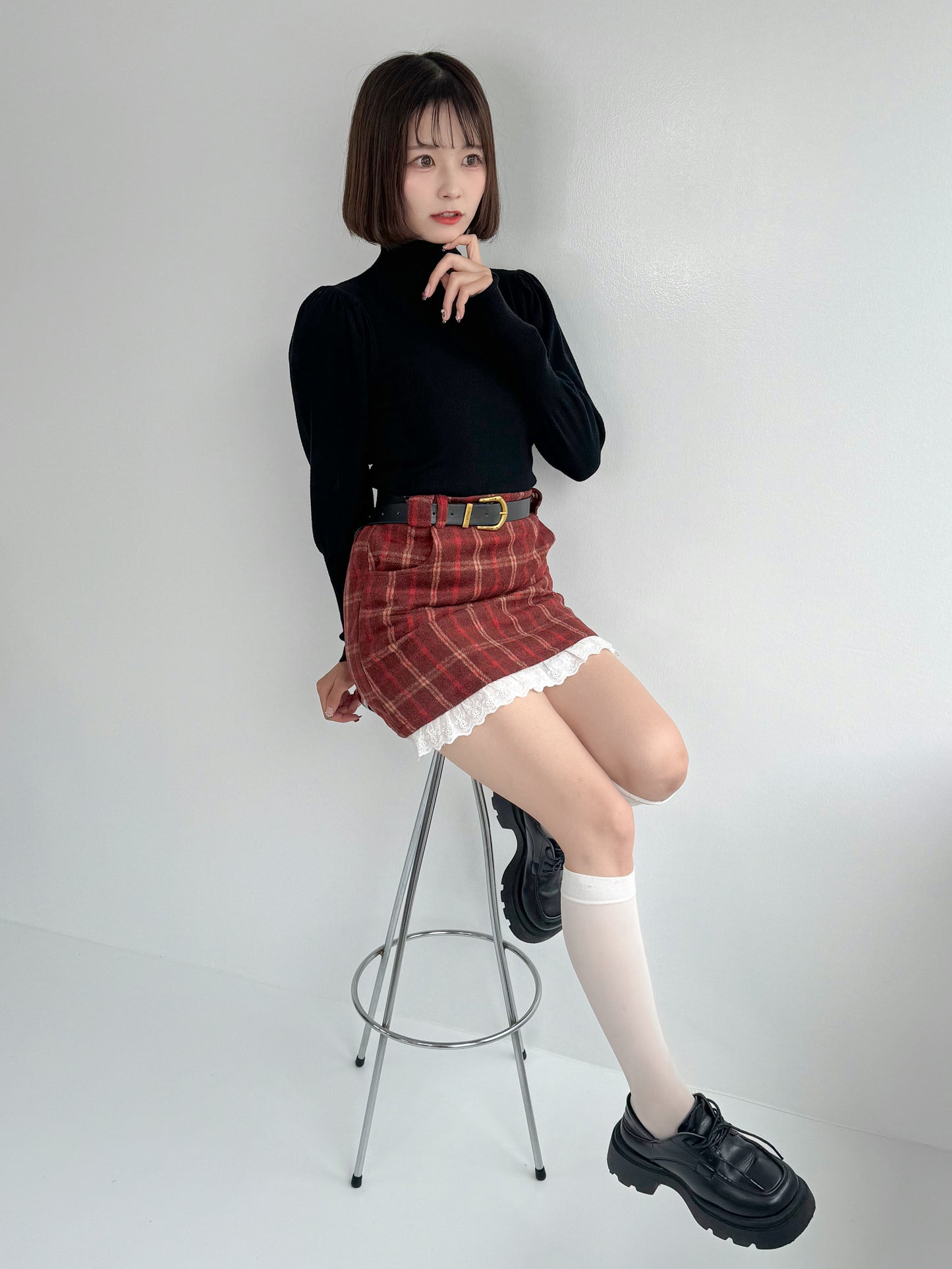 【Official限定価格】ベルト付きチェックスカート