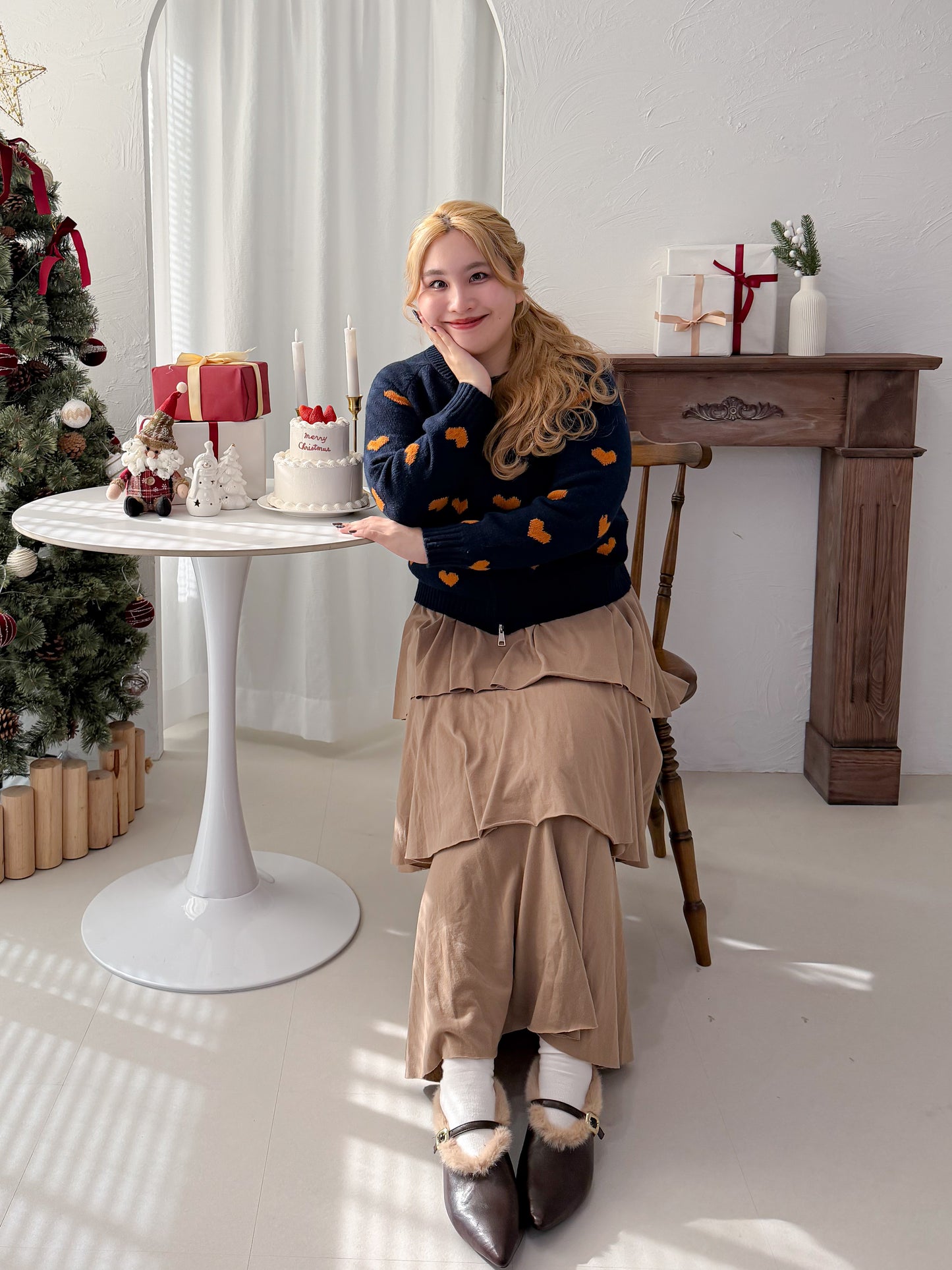 ジップ付きハートニット