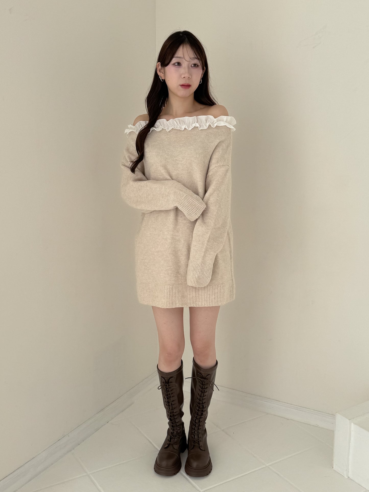 【Official限定価格】フリルニットミニワンピース