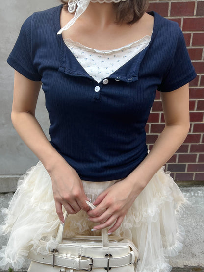 小花柄レイヤーTシャツ