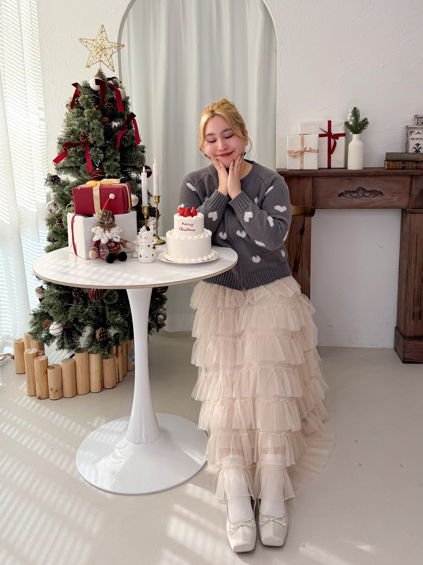 ジップ付きハートニット