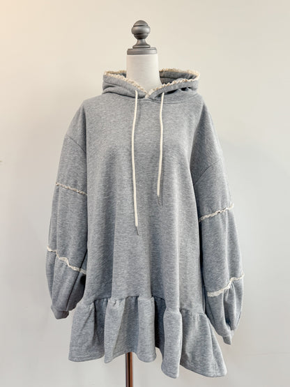 【Official限定価格】裏起毛フリルスエットパーカーワンピ