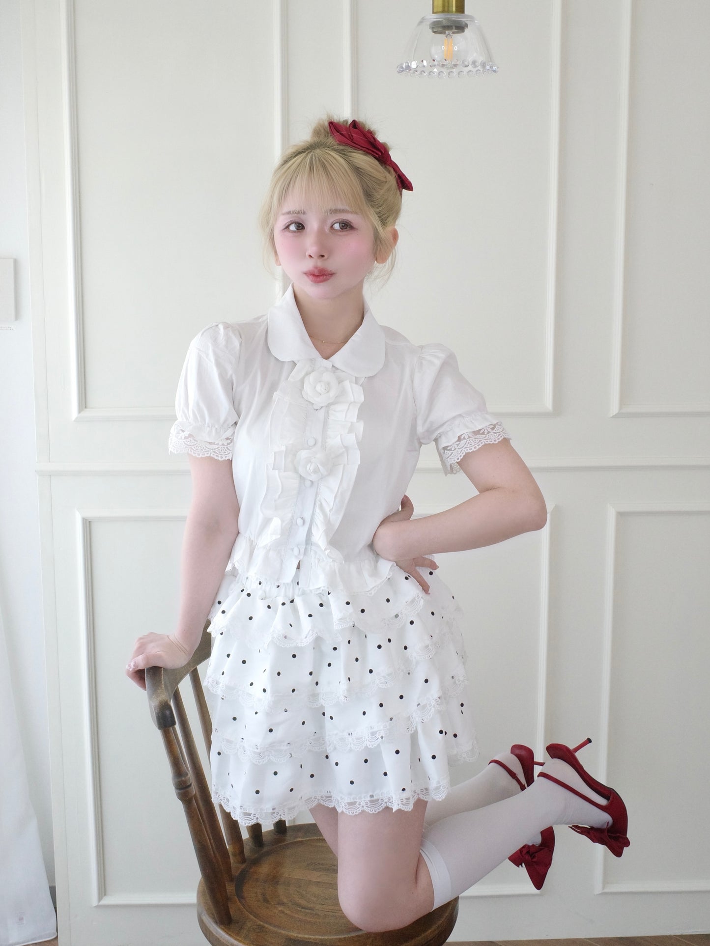 ドットレースティアードスカート