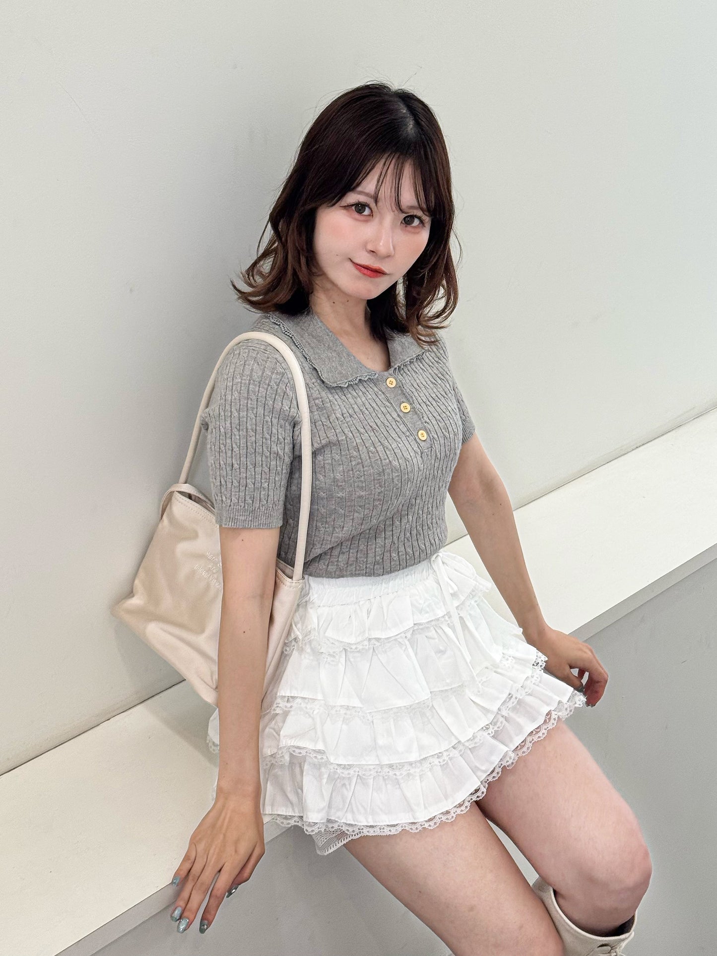 【Official限定価格】フリルリブニットポロ