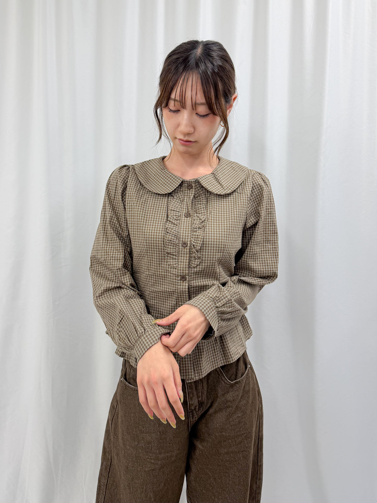 格子チェックブラウス