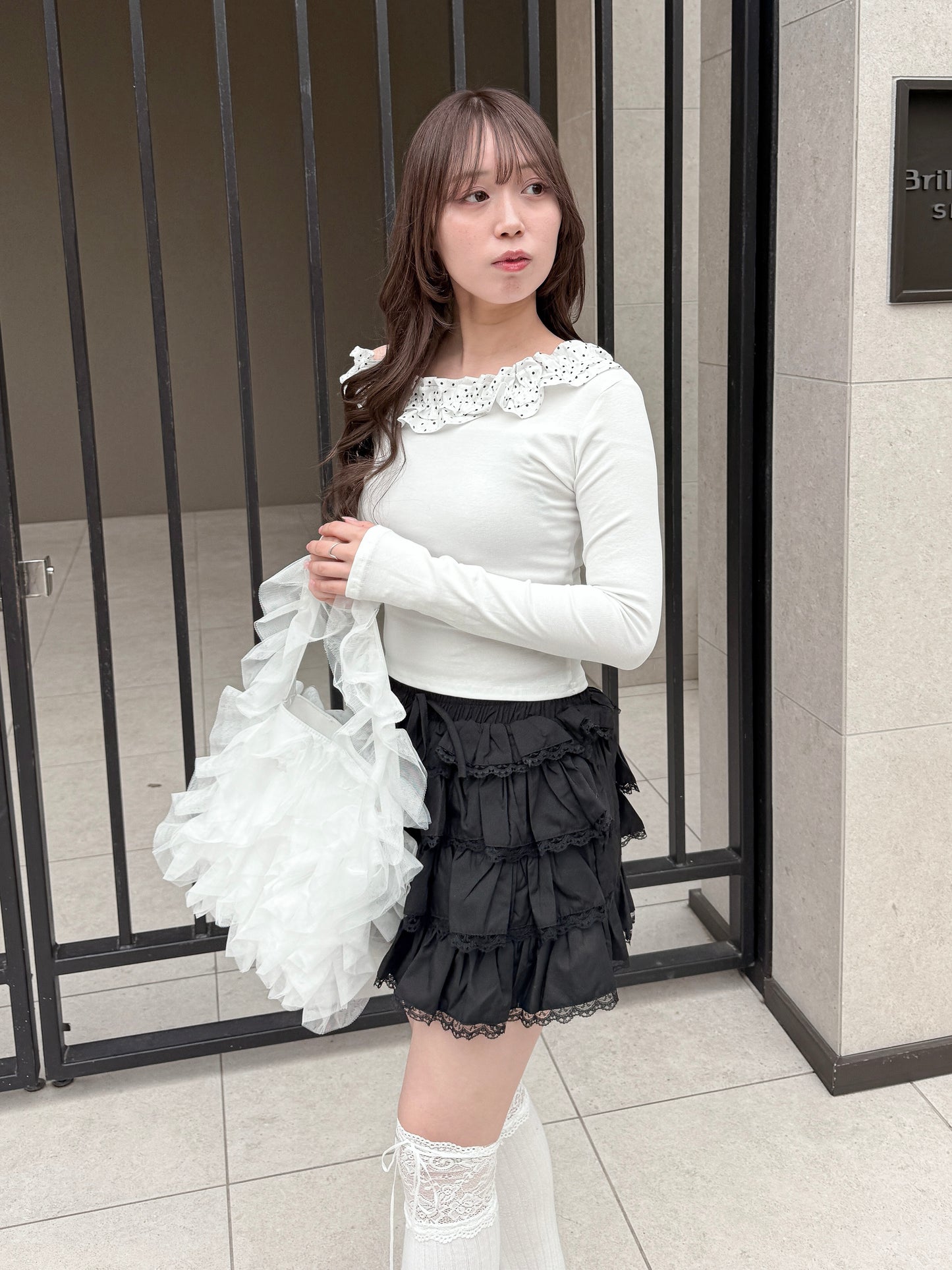 ドットフリルワンショルリボンT